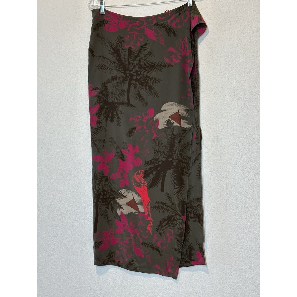 Nora Noh 90s Silk Tropical Print Maxi‎ Wrap Skirt Sz 6 Travel Resort Wear Artsy